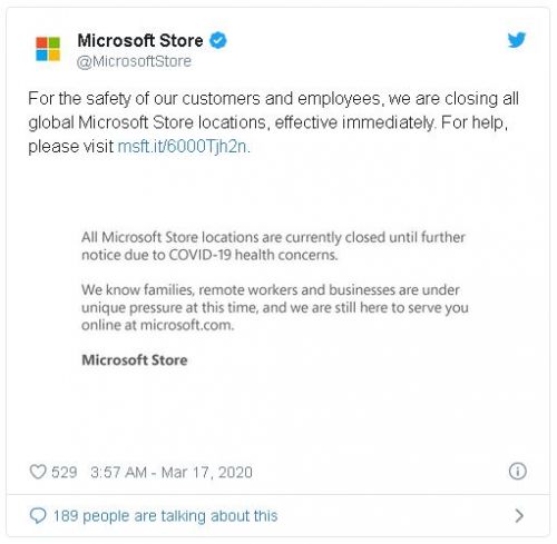 Магазины Microsoft закрываются по всему миру из-за проблем с коронавирусом