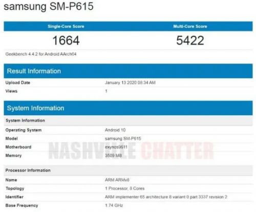 Планшет Samsung Galaxy SM-P615 с Exynos 9611, Android 10 замечен на Geekbench